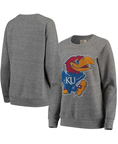 Shop Pressbox Women's Heathered Gray Kansas Jayhawks Big Team Logo Knobi Fleece Tri-blend Crew Neck Sweatshirt