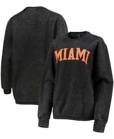 Pressbox Women's Black Miami Hurricanes Comfy Cord Vintage-like Wash Basic Arch Pullover Sweatshirt In Black
