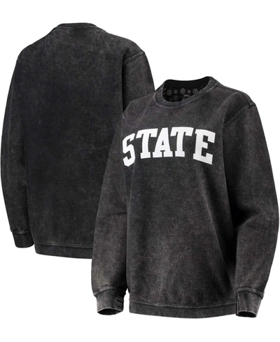 Pressbox Women's Black Michigan State Spartans Comfy Cord Vintage-like Wash Basic Arch Pullover Sweatshirt In Black