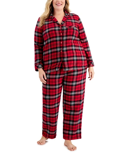 Shop Charter Club Plus Size Cotton Flannel Pajamas Set, Created For Macy's In Classic Plaid