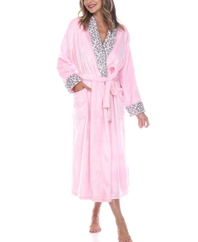 Shop White Mark Women's Long Cozy Loungewear Belted Robe In Pink Leopard