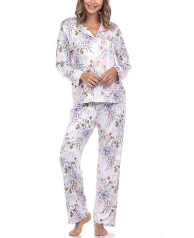 Shop White Mark Women's Long Sleeve Floral Pajama Set, 2-piece In Gray Flower