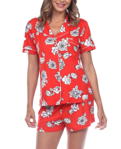 White Mark Women's Short Sleeve Floral Pajama Set, 2-piece In Red