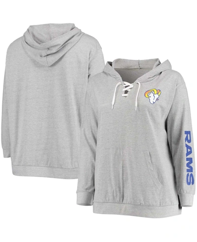 Fanatics Women's Plus Size Heathered Gray Los Angeles Rams Lace-up Pullover Hoodie In Heathered Gray