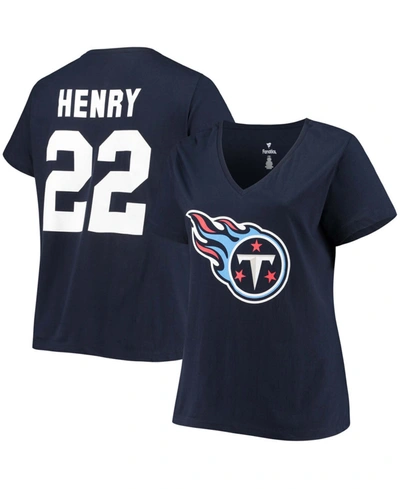 Shop Fanatics Women's Plus Size Derrick Henry Navy Tennessee Titans Name Number V-neck T-shirt