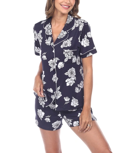 Shop White Mark Women's Short Sleeve Floral Pajama Set, 2-piece In Navy