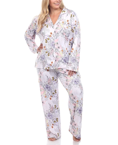Shop White Mark Plus Size Long Sleeve Floral Pajama Set, 2-piece In Gray Flower
