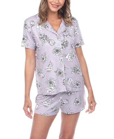 Shop White Mark Women's Short Sleeve Floral Pajama Set, 2-piece In Gray