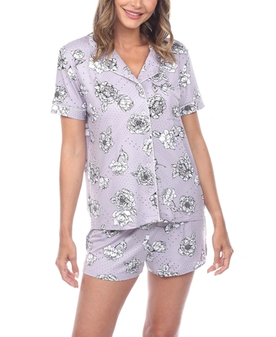 White Mark Women's Short Sleeve Floral Pajama Set, 2-piece In Gray