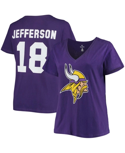 Shop Fanatics Women's Plus Size Justin Jefferson Purple Minnesota Vikings Name Number V-neck T-shirt