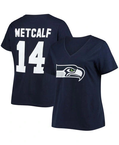 Fanatics Women's Plus Size Dk Metcalf College Navy Seattle Seahawks Name Number V-neck T-shirt In Navy