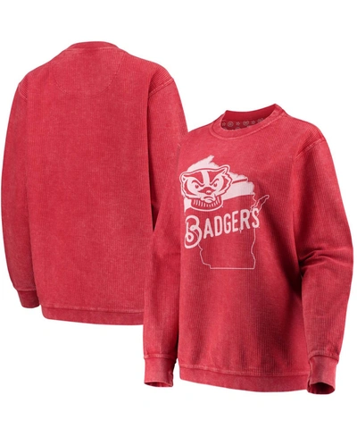 Pressbox Women's Red Wisconsin Badgers Comfy Cord Corduroy Crewneck Sweatshirt In Red