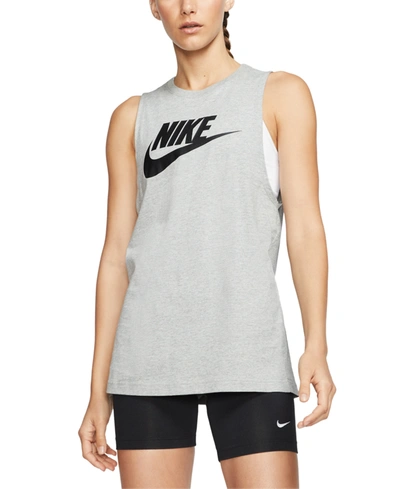 Shop Nike Women's Futura Cotton Muscle Tank Top In Birch Heather