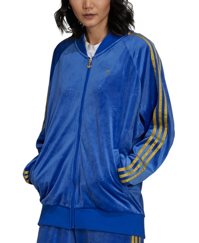 Shop Adidas Originals Women's Velvet 3-stripes Track Jacket In Bold Blue
