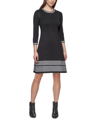 Shop Jessica Howard Printed-trim Sweater Dress In Black White