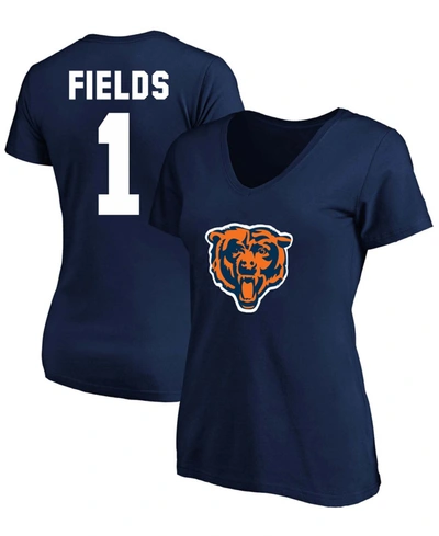 Fanatics Women's Plus Size Justin Fields Navy Chicago Bears Player Name Number V-neck T-shirt In Navy