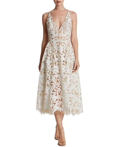 Shop Dress The Population Blair Lace Midi Dress In White/nude