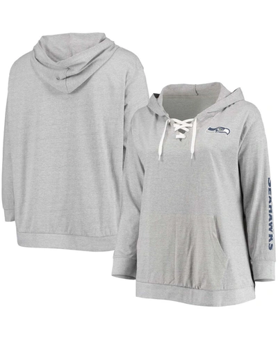 Fanatics Women's Plus Size Heathered Gray Seattle Seahawks Lace-up Pullover Hoodie In Heathered Gray