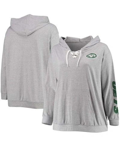 Shop Fanatics Women's Plus Size Heathered Gray New York Jets Lace-up Pullover Hoodie