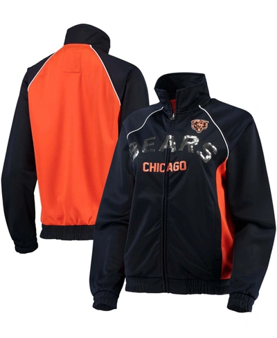 Shop G-iii 4her By Carl Banks Women's Navy, Orange Chicago Bears Backfield Raglan Full-zip Track Jacket In Navy/orange