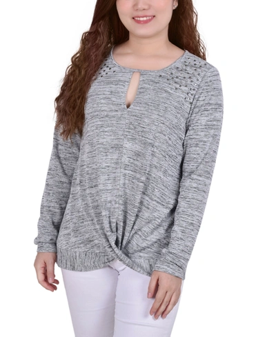 Shop Ny Collection Women's Knit Keyhole Top With Studs In Light Gray