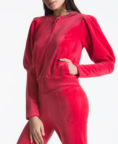 Shop Juicy Couture Women's Puff-sleeve Velour Jacket In Ruby Red