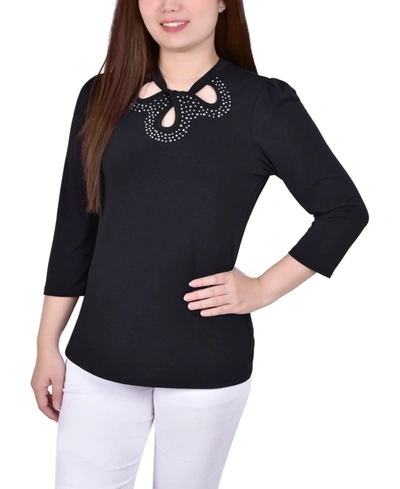 Shop Ny Collection Women's 3/4 Sleeve Knit Crepe Top In Black