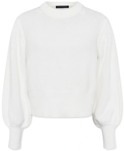 Shop French Connection Jamie Cotton Puff-sleeve Sweater In Winter White