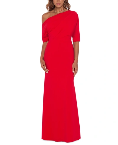 Shop Betsy & Adam Ruched One-shoulder Gown In Red