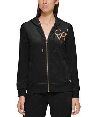 Calvin Klein Plus Size Embellished Logo Velour Zip-up Hoodie In