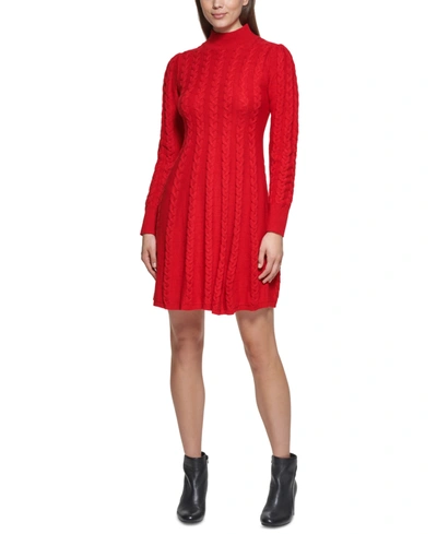 Shop Jessica Howard Cable-knit Sweater Dress In Red