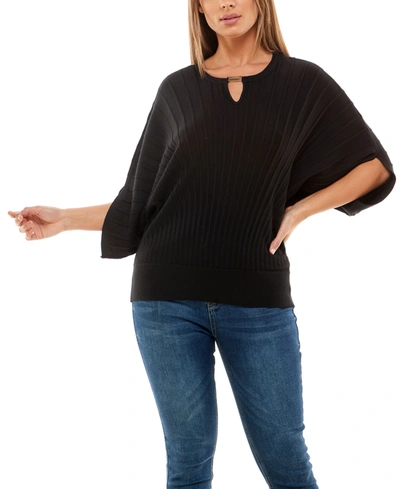 Shop Adrienne Vittadini Women's Fan Shaped Dolman Sleeve Sweater In Black