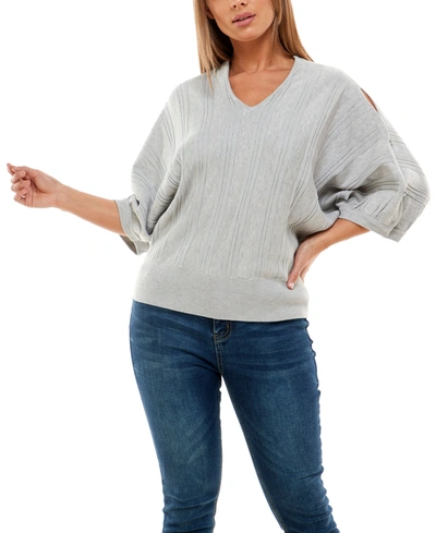 Shop Adrienne Vittadini Women's V-neck Dolman Sleeve Ribbed Sweater In Light Gray