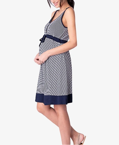 Shop Savi Mom Women's Carolina Striped Lounge Maternity Dress With Adjustable Belt In Blue/white Stripe