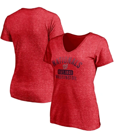 Shop Fanatics Women's Heathered Red Washington Nationals Old Time Favorite V-neck T-shirt