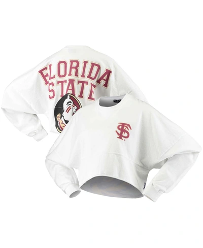 Spirit Jersey Women's White Florida State Seminoles Raw Hem Cropped Long Sleeve T-shirt In White