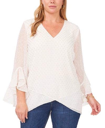 Shop Vince Camuto Plus Size Textured Flutter-sleeve Top In New Ivory