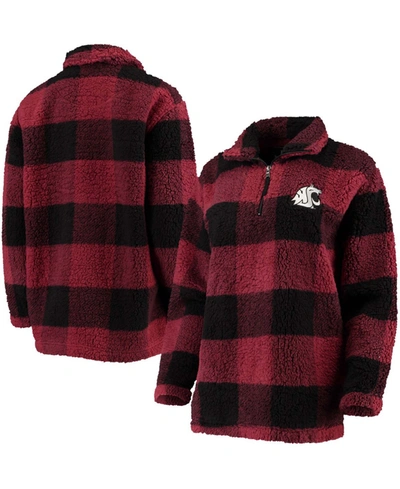 Shop Boxercraft Women's Crimson, Black Washington State Cougars Plaid Sherpa Quarter-zip Pullover Jacket In Crimson/black