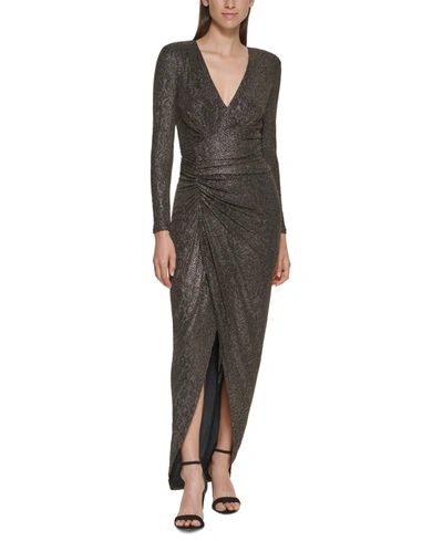 Shop Vince Camuto Side-ruched Metallic Gown In Gold