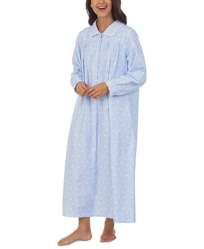 Shop Lanz Of Salzburg Cotton Lace-trim Flannel Nightgown In Blue Print
