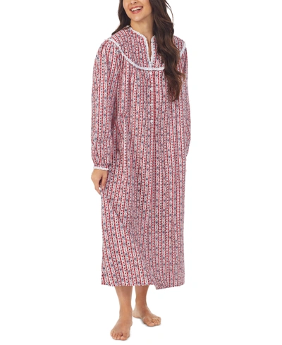 Shop Lanz Of Salzburg Cotton Lace-trim Flannel Nightgown In Red Print