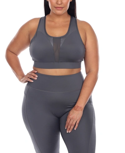 Shop White Mark Plus Size Racer Back Sports Bra In Charcoal
