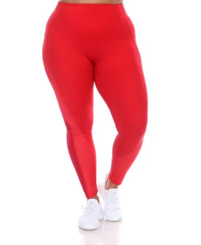 Shop White Mark Plus Size High-waist Mesh Fitness Leggings Pants In Red