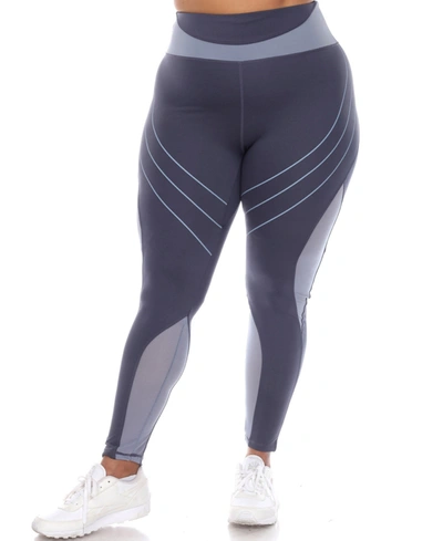 Shop White Mark Plus Size High-waist Reflective Piping Fitness Leggings Pants In Blue