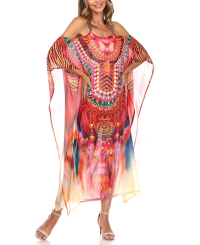 Shop White Mark Women's Sheer Maxi Caftan Dress In Red And Orange