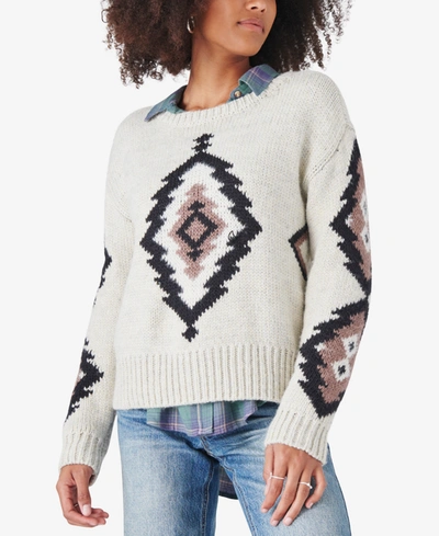 Shop Lucky Brand Printed Crew-neck Sweater In Neutral Combo