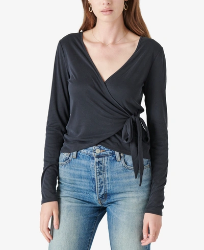 Shop Lucky Brand Ribbed Wrap Top In Jet Black