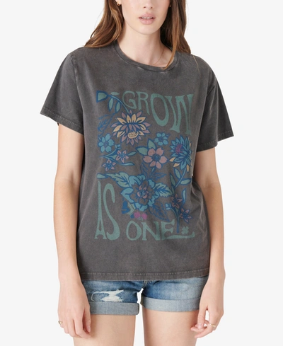 Shop Lucky Brand Cotton Floral-graphic Boyfriend T-shirt In Raven
