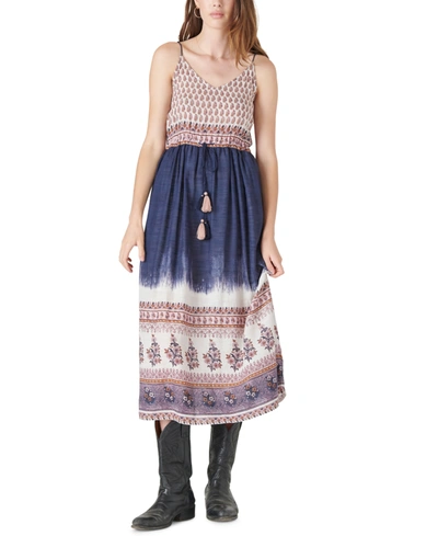 Shop Lucky Brand Mixed-print Tassel-tie Midi Camisole Dress In Pink Multi