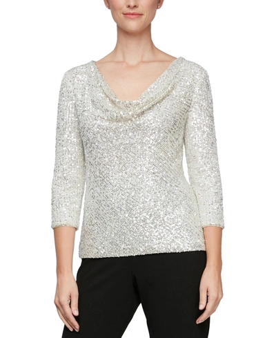 Shop Alex Evenings Cowlneck Sequin Tunic In Ivory/silver